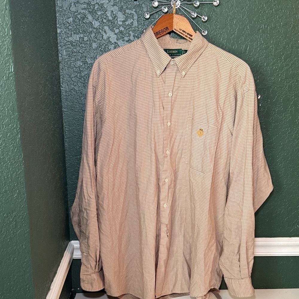 LAUREN Ralph Lauren Men's Checkered Button Down Shirt "Crown" Logo XXL